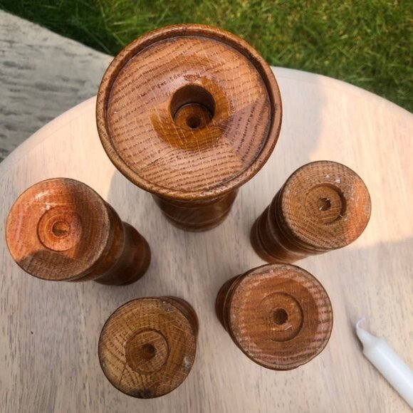VINTAGE WOOD CANDLESTICKS Set of 5 - Picture 8 of 10